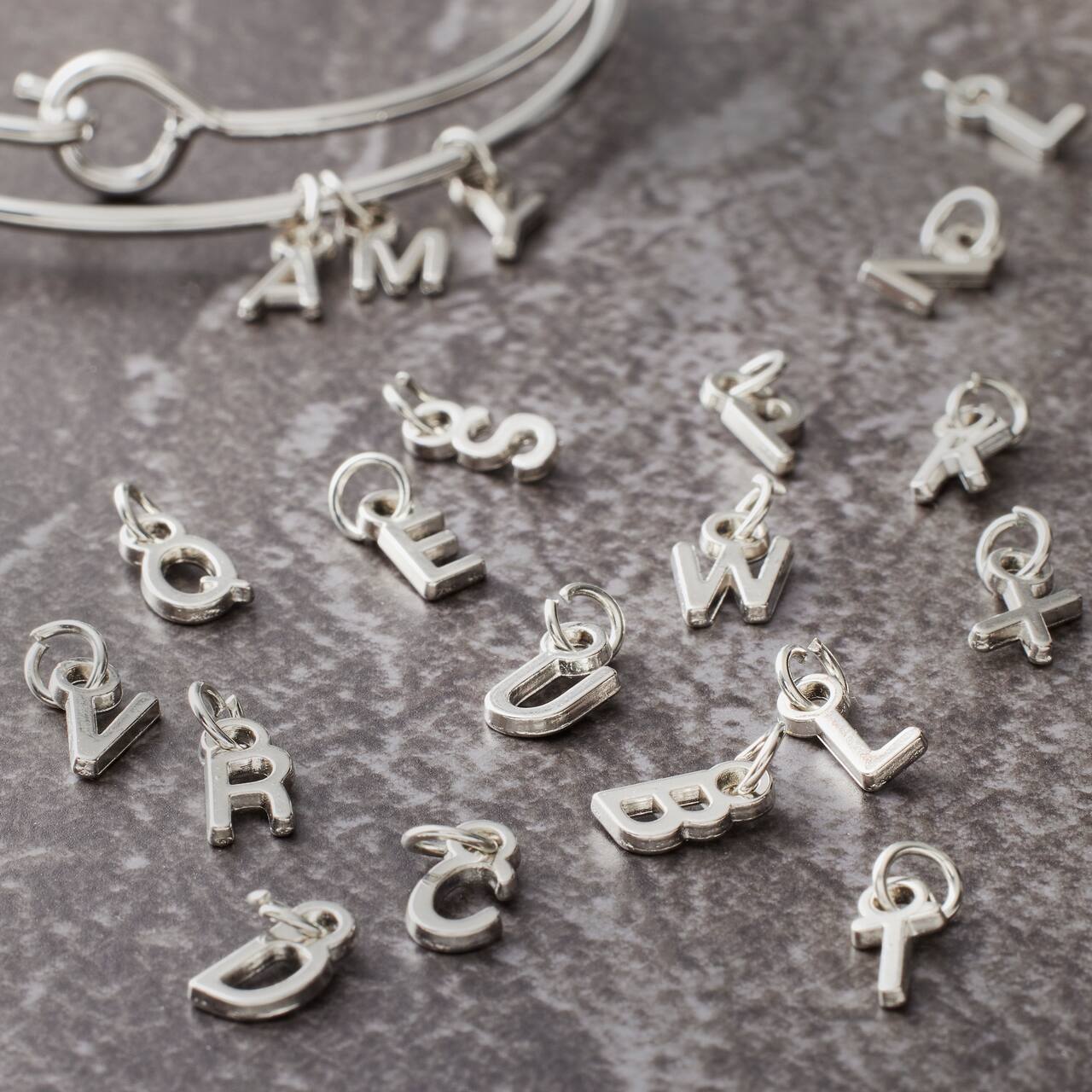Mini Rhodium-Colored Alphabet Capitals Charm Set by Bead Landing™